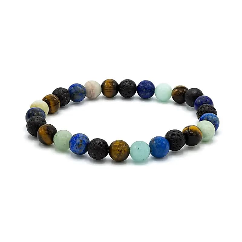 Diffuser-Armband "Roca" für breites Handgelenk mit Lapislazuli, Lavastein, Tigerauge und Amazonit