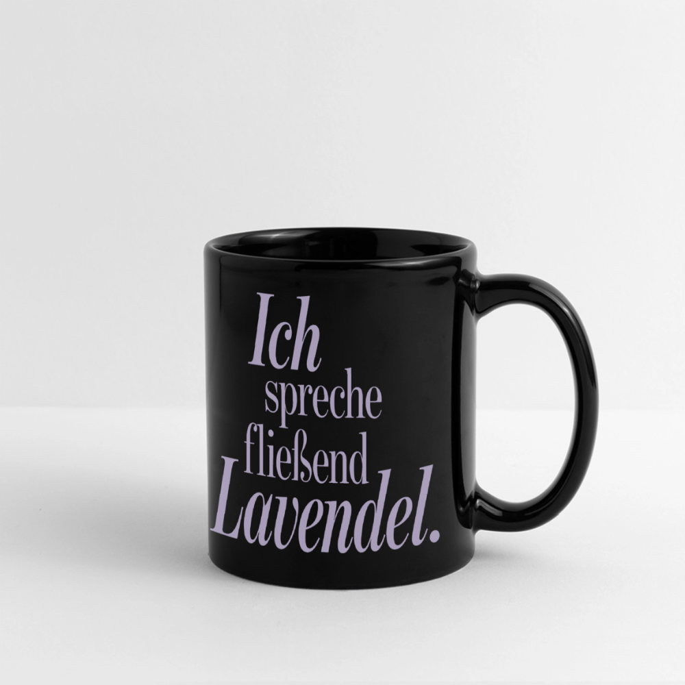 Kaffeebecher "Ich spreche fließend Lavendel." schwarz - Schwarz