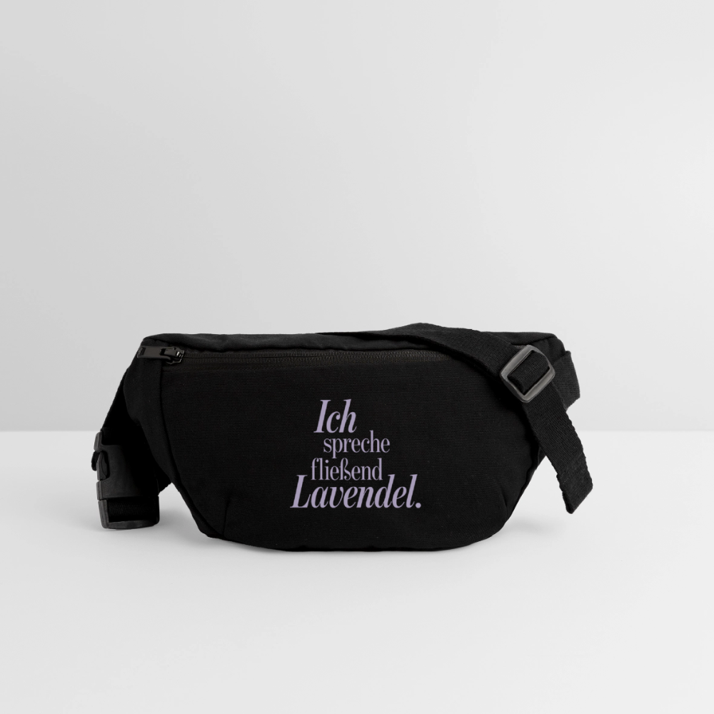 Recycelte Gürteltasche "Ich spreche fließend Lavendel." - Schwarz