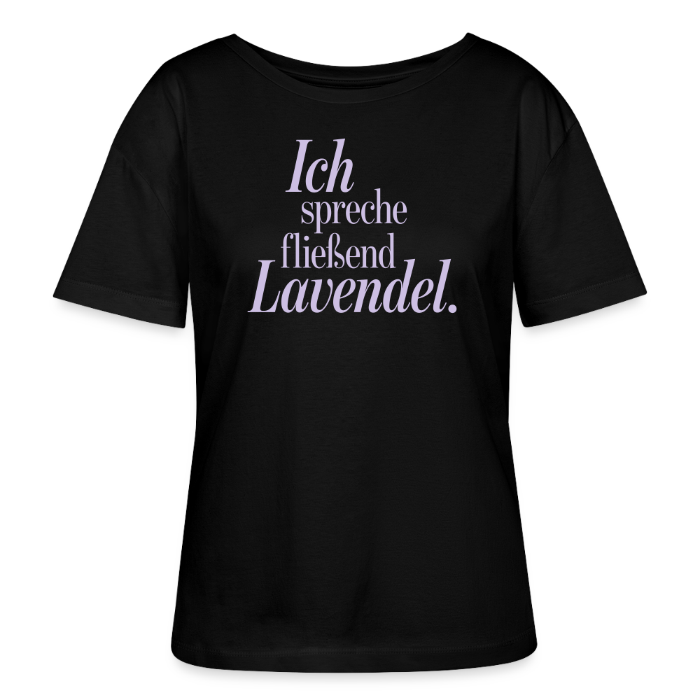 Relaxed Frauen Bio-T-Shirt "Ich spreche fließend Lavendel." schwarz - Schwarz
