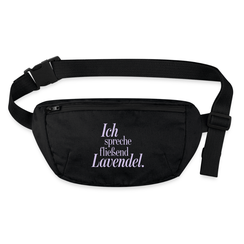 Recycelte Gürteltasche "Ich spreche fließend Lavendel." - Schwarz