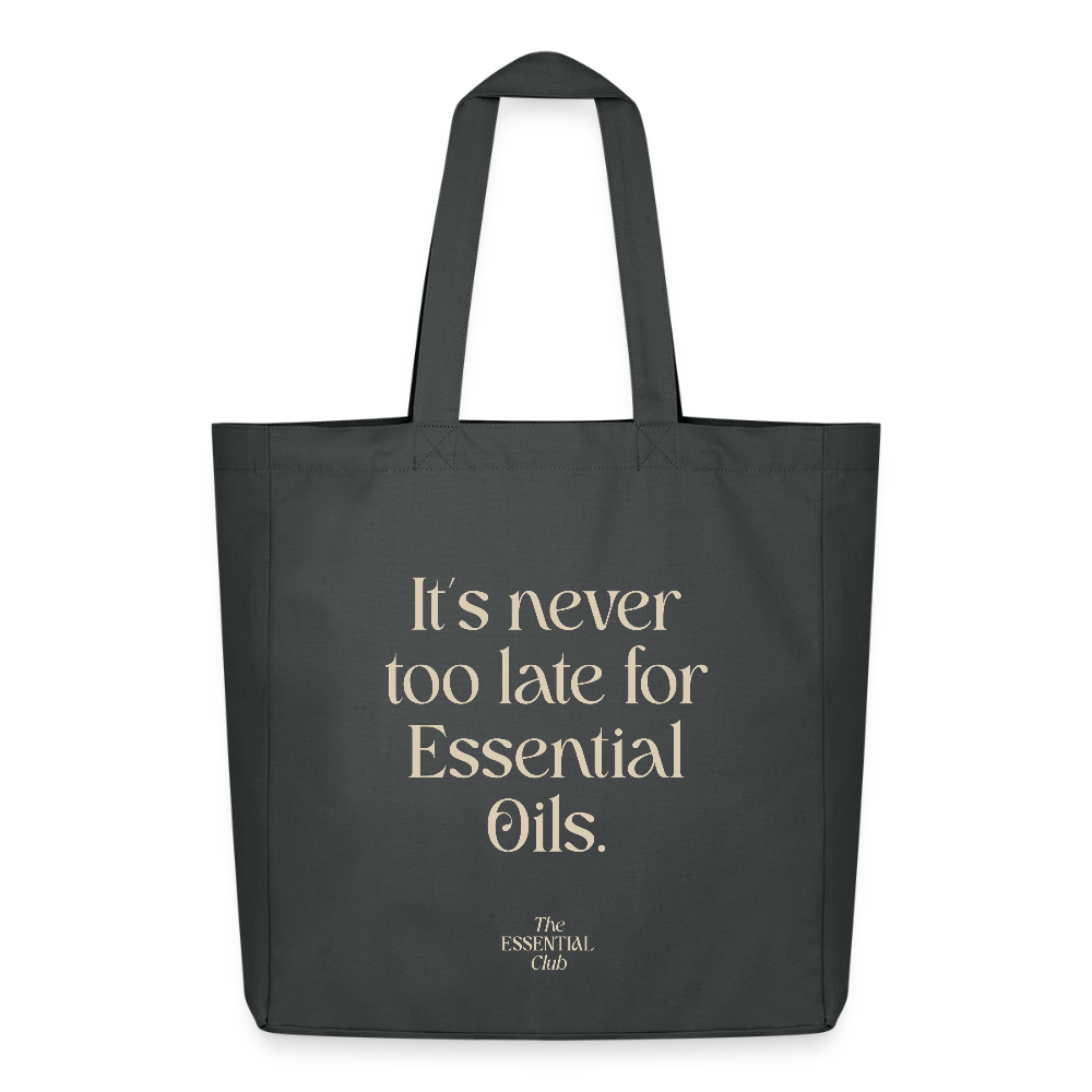 Recycelter Stoffbeutel "I'ts never too late for Essential Oils" - Anthrazit