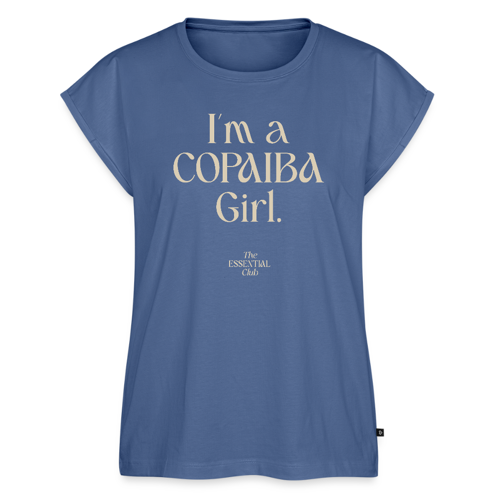 Frauen T-Shirt "I'm a Copaiba Girl" mit gerollten Ärmeln - Taubenblau