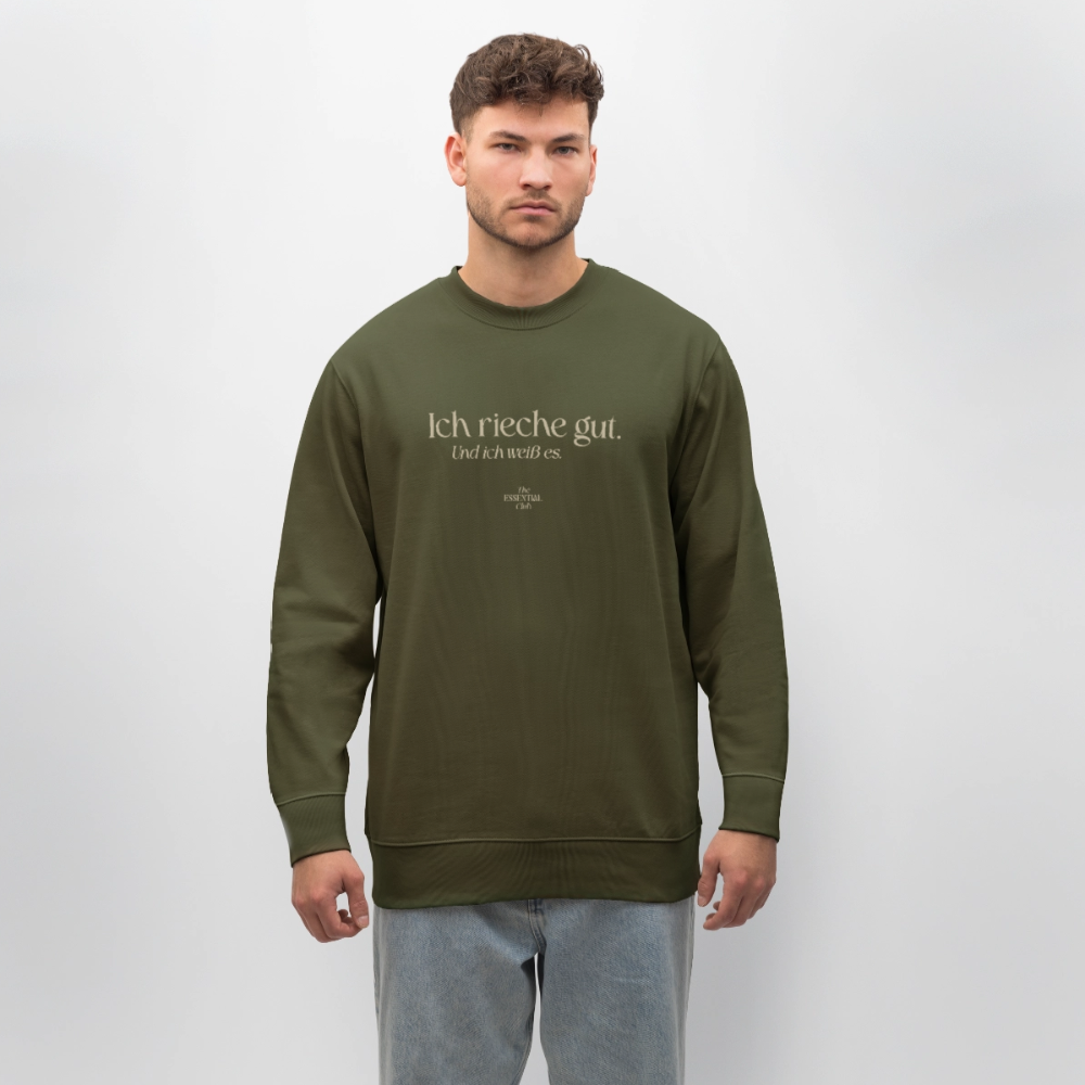 Unisex Bio-Sweatshirt "Ich rieche gut." - Khaki