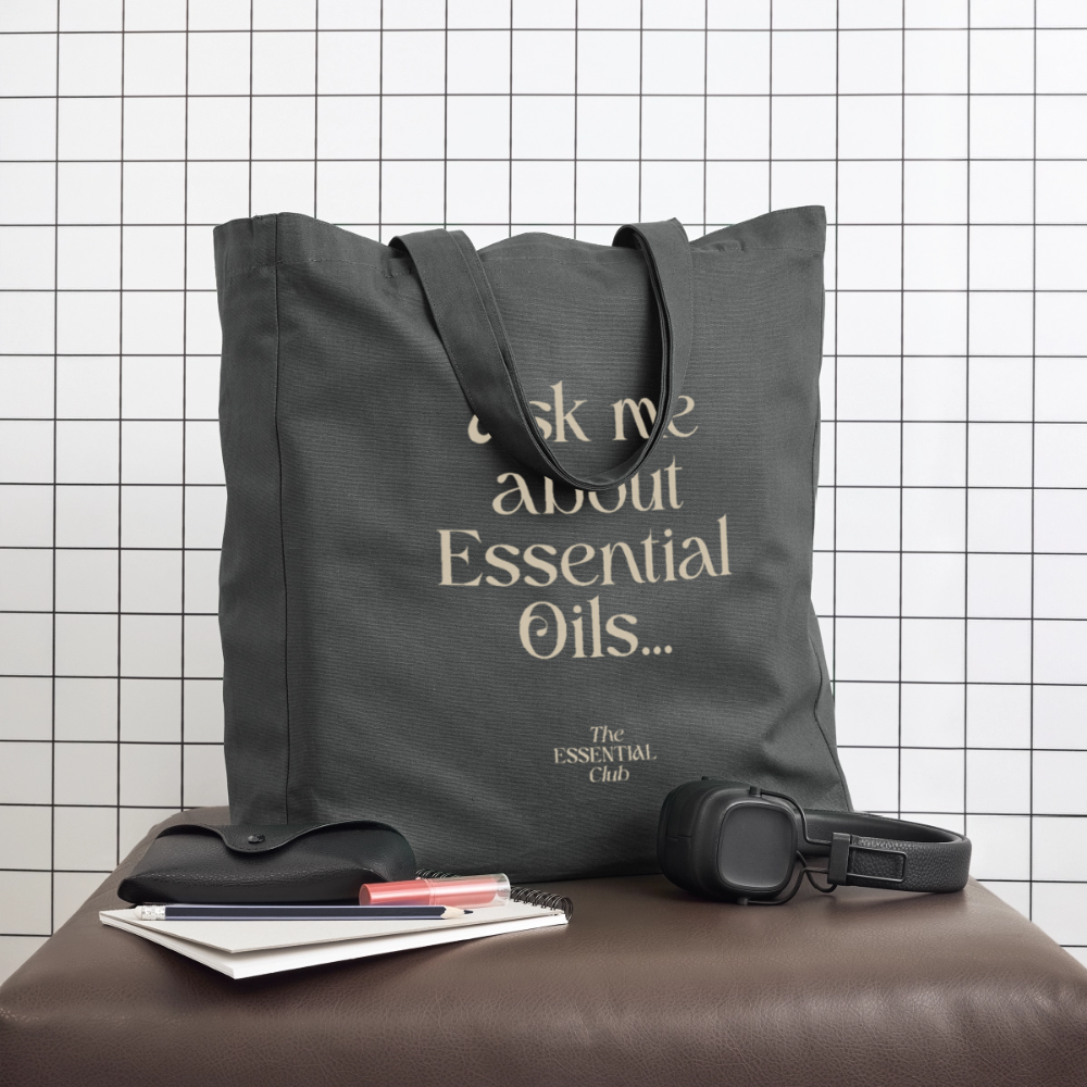 Recycelter Stoffbeutel "Ask me about Essential Oils" - Anthrazit