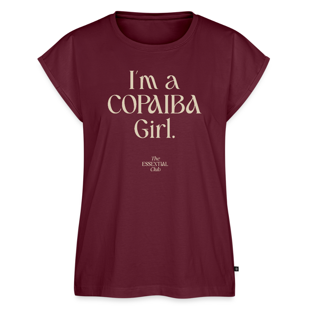 Frauen T-Shirt "I'm a Copaiba Girl" mit gerollten Ärmeln - Burgunderrot