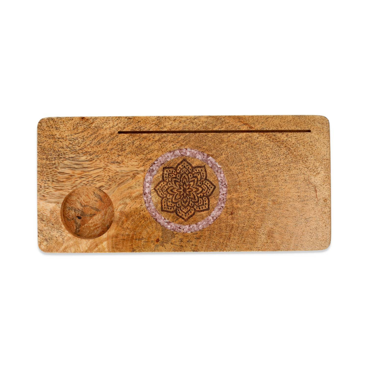 Kartenhalter "Mandala" aus Mangoholz & Rosenquarz