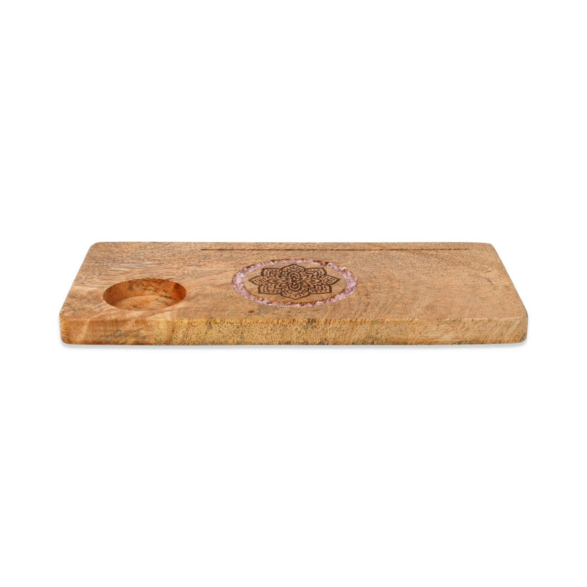 Kartenhalter "Mandala" aus Mangoholz & Rosenquarz