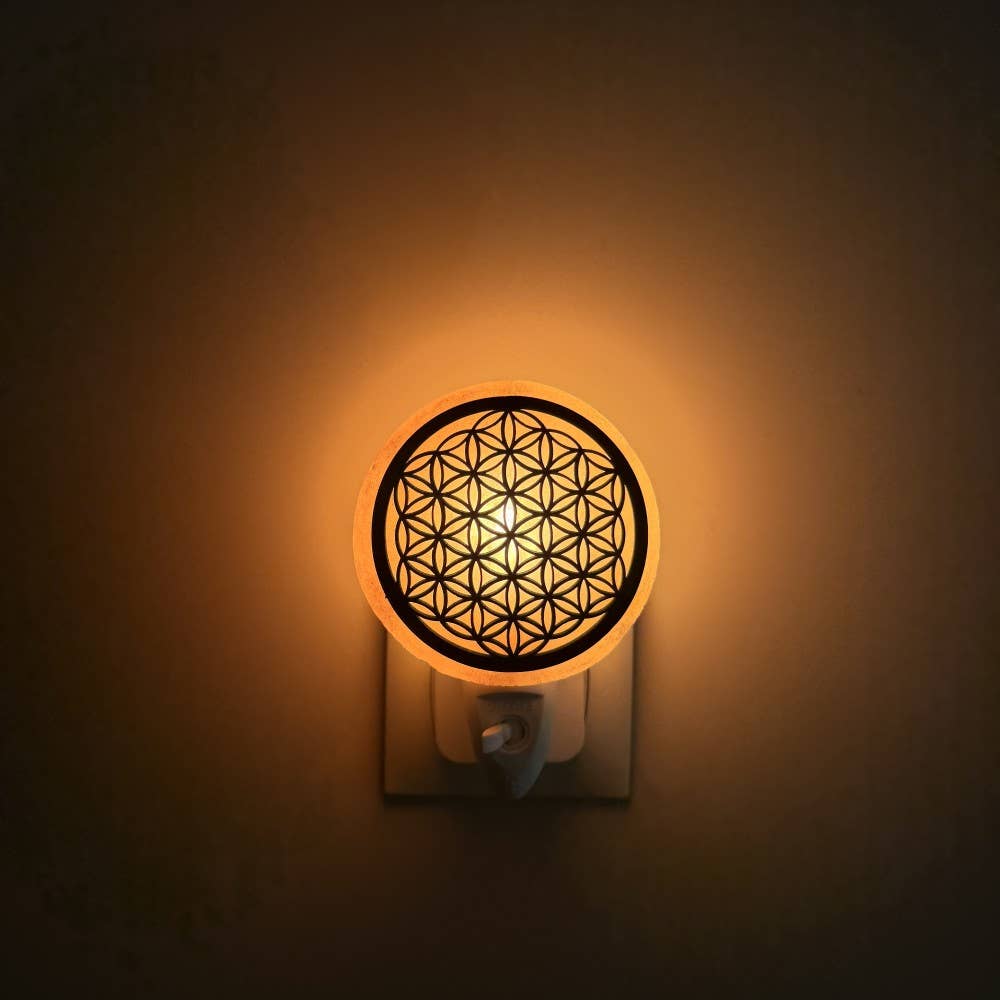 Salzlampe & Nachtlicht "Blume des Lebens" mit Stecker
