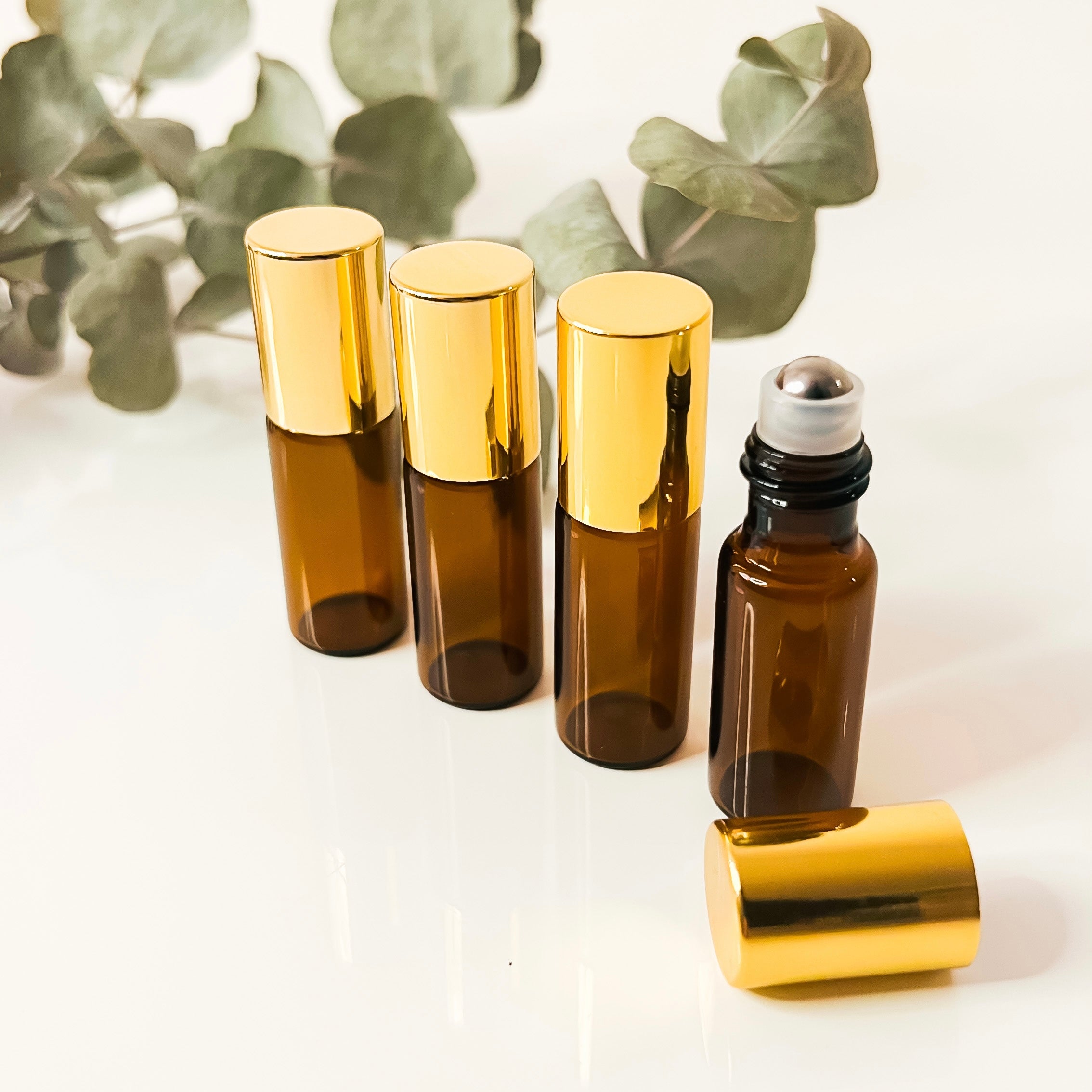 4er-Set Roll On Flaschen Golden amber 5 ml