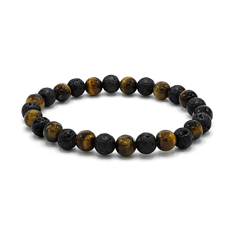 Diffuser-Armband "Tiago" für breites Handgelenk mit Tigerauge und Lavastein