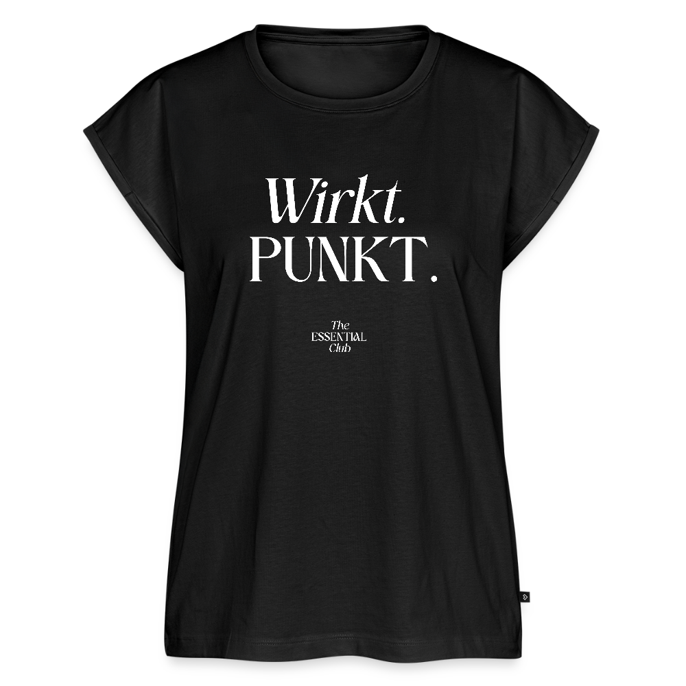 Frauen T-Shirt "Wirkt. Punkt." mit gerollten Ärmeln - Schwarz