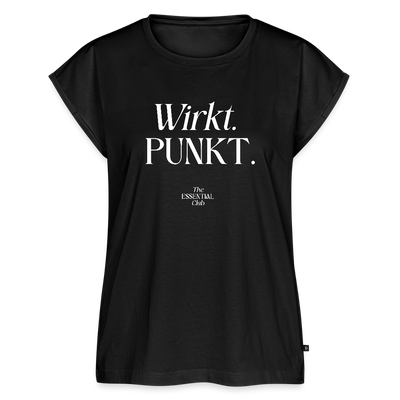 Frauen T-Shirt "Wirkt. Punkt." mit gerollten Ärmeln - Schwarz
