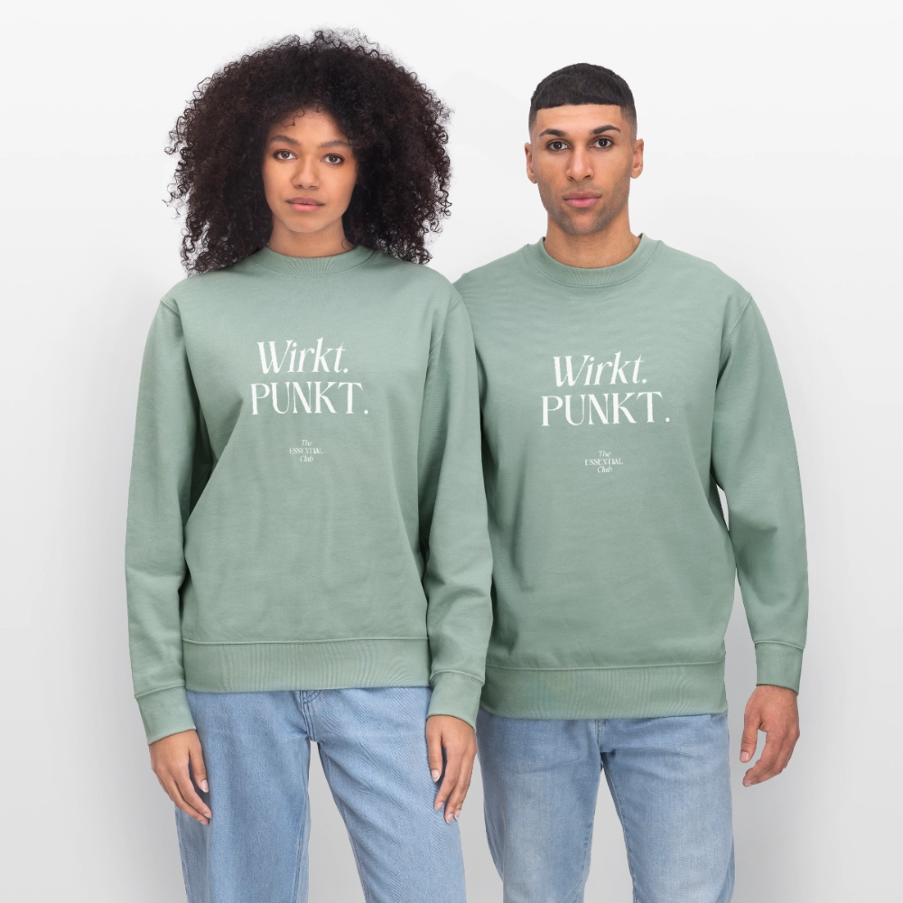 Unisex Bio-Sweatshirt "Wirkt. PUNKT." - Helles Graugrün