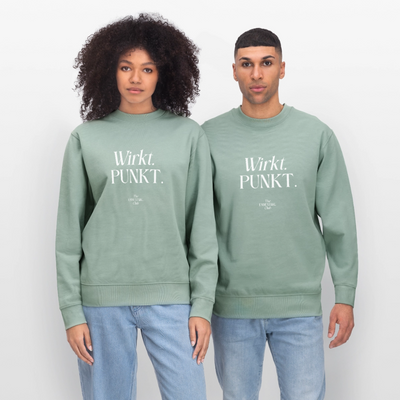 Unisex Bio-Sweatshirt "Wirkt. PUNKT." - Helles Graugrün