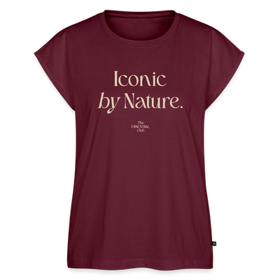 Frauen T-Shirt "Iconic by Nature." mit gerollten Ärmeln - Burgunderrot