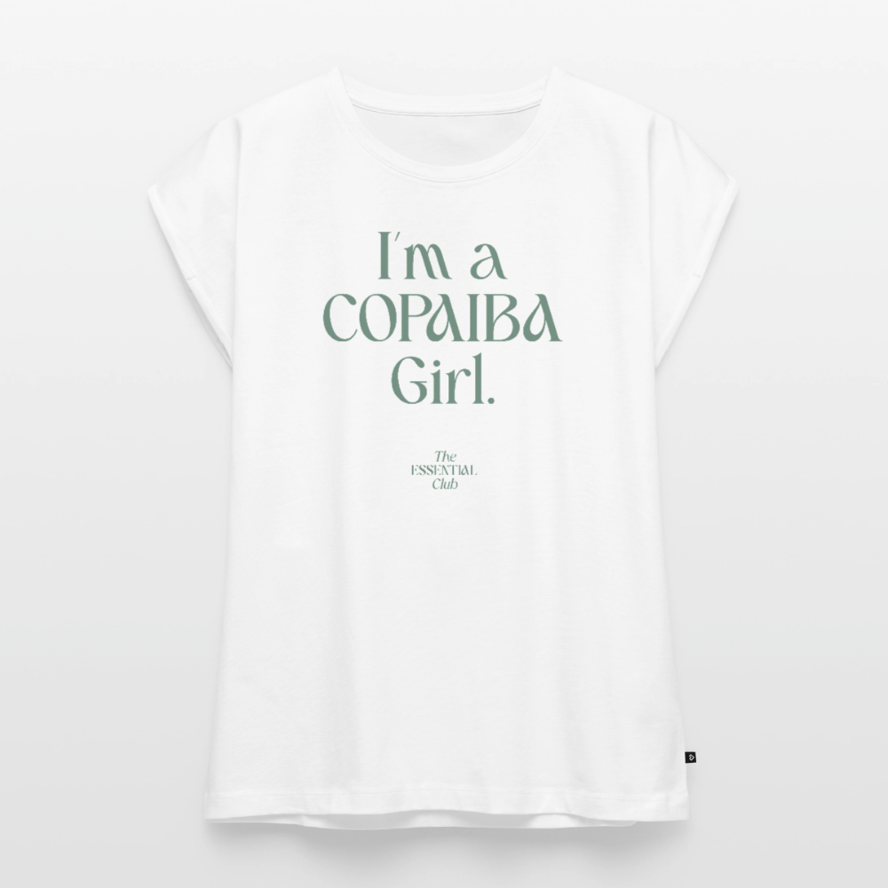Frauen T-Shirt "I'm a Copaiba Girl" mit gerollten Ärmeln - Weiß