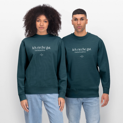 Unisex Bio-Sweatshirt "Ich rieche gut." - Dunkles Petrol