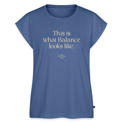 Frauen T-Shirt "This is what Balance looks like" mit gerollten Ärmeln - Taubenblau
