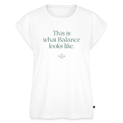 Frauen T-Shirt "This is what Balance looks like" mit gerollten Ärmeln - Weiß