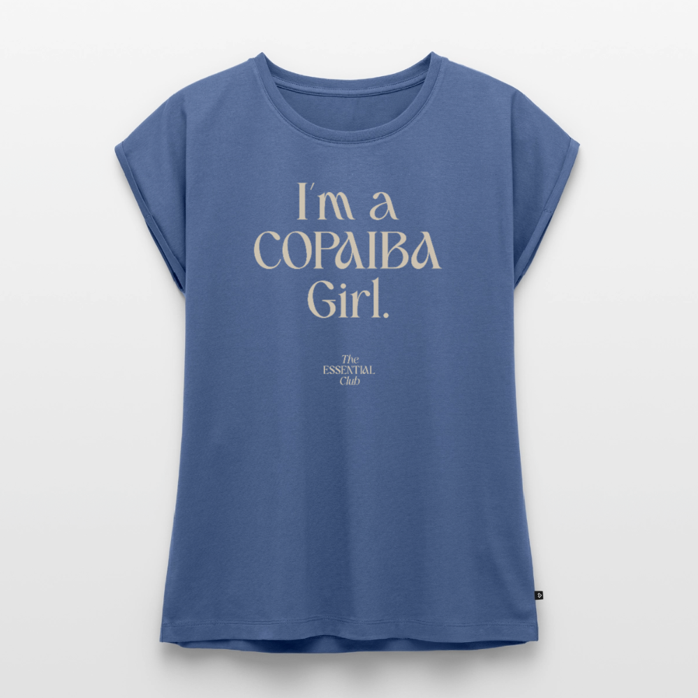 Frauen T-Shirt "I'm a Copaiba Girl" mit gerollten Ärmeln - Taubenblau