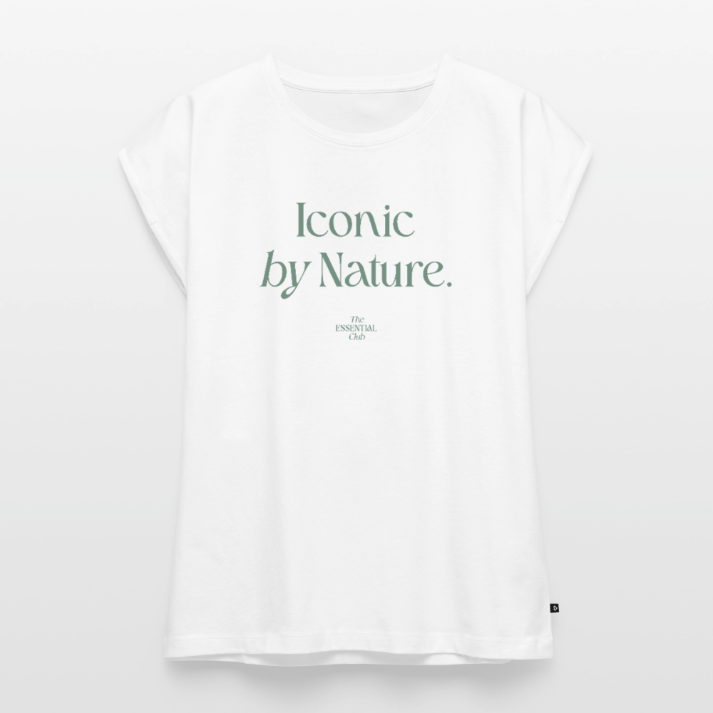 Frauen T-Shirt "Iconic by Nature." mit gerollten Ärmeln - Weiß