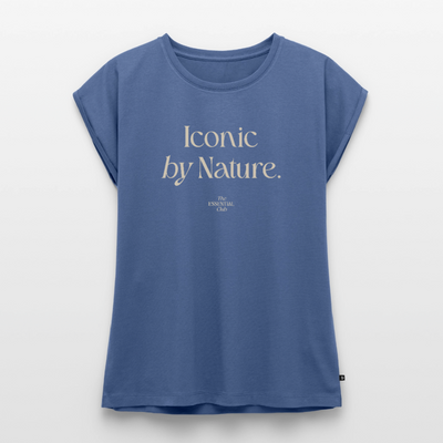 Frauen T-Shirt "Iconic by Nature." mit gerollten Ärmeln - Taubenblau