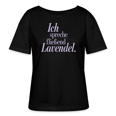 Relaxed Frauen Bio-T-Shirt "Ich spreche fließend Lavendel." schwarz - Schwarz