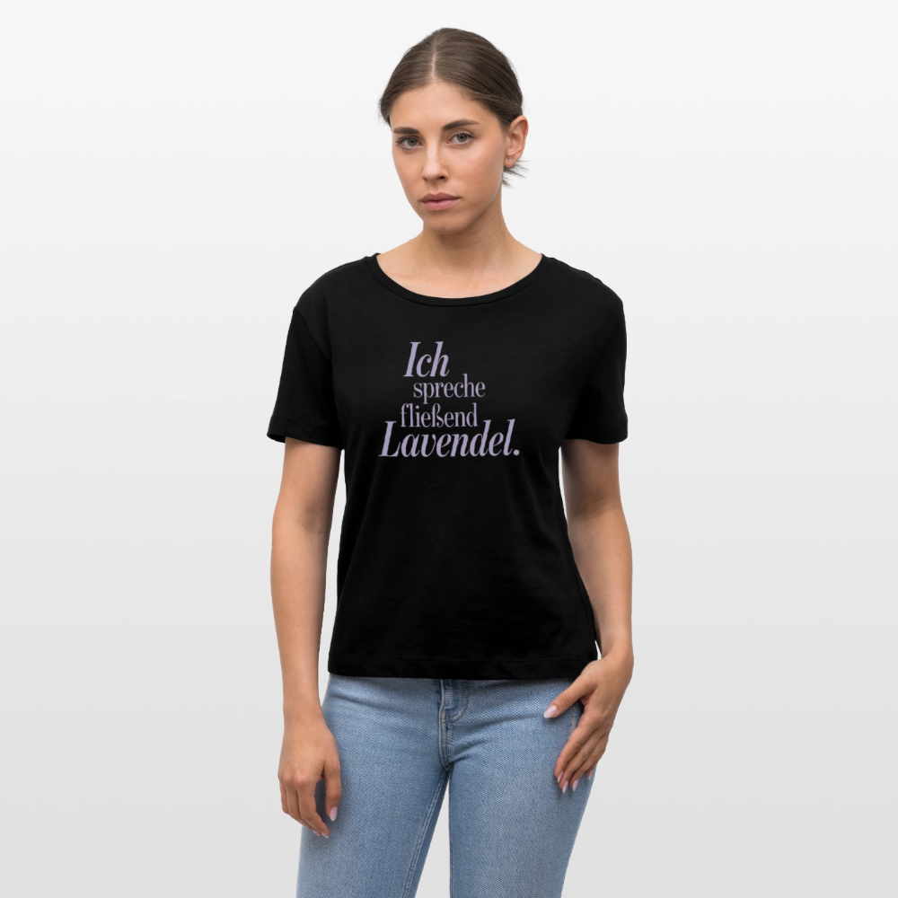 Relaxed Frauen Bio-T-Shirt "Ich spreche fließend Lavendel." schwarz - Schwarz