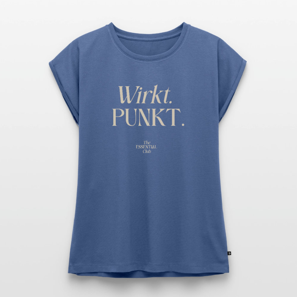 Frauen T-Shirt "Wirkt. Punkt." mit gerollten Ärmeln - Taubenblau