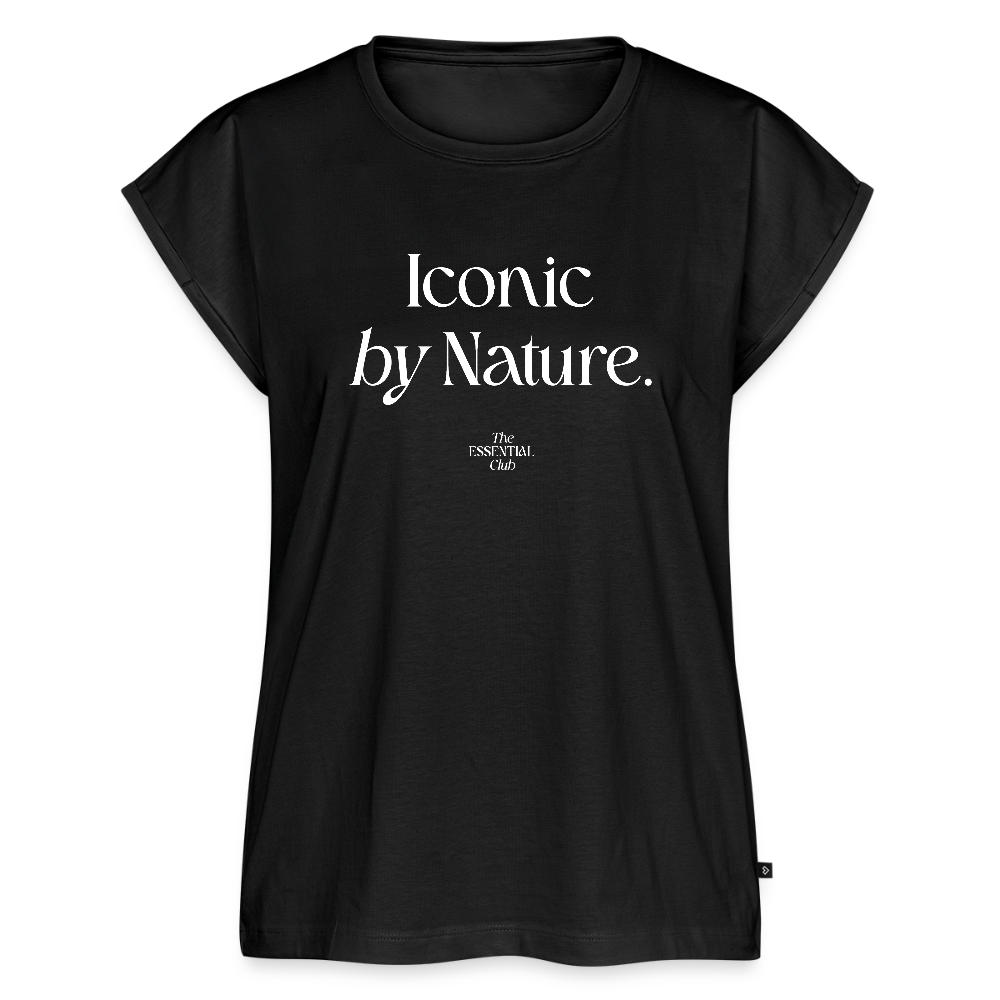 Frauen T-Shirt "Iconic by Nature." mit gerollten Ärmeln - Schwarz