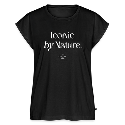 Frauen T-Shirt "Iconic by Nature." mit gerollten Ärmeln - Schwarz