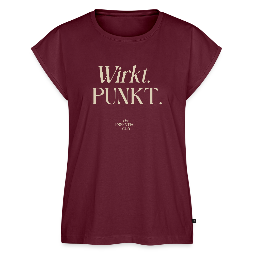Frauen T-Shirt "Wirkt. Punkt." mit gerollten Ärmeln - Burgunderrot