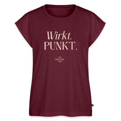 Frauen T-Shirt "Wirkt. Punkt." mit gerollten Ärmeln - Burgunderrot