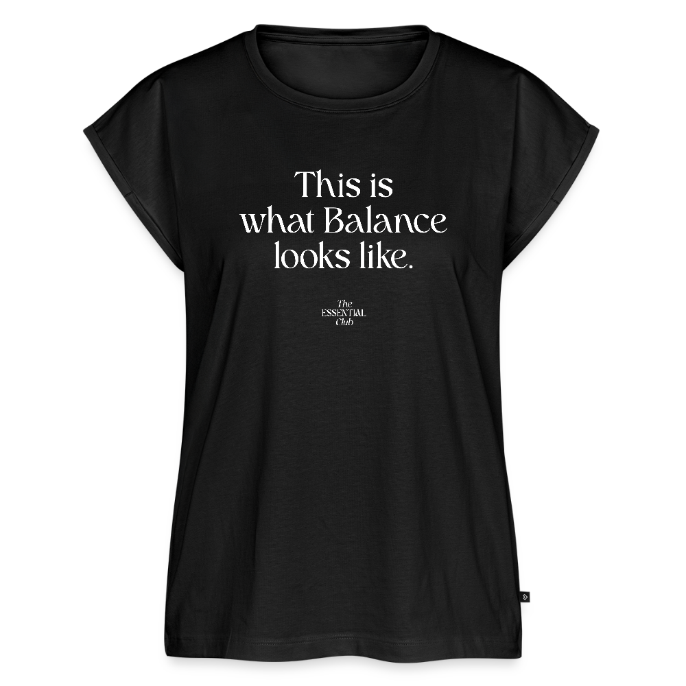 Frauen T-Shirt "This is what Balance looks like" mit gerollten Ärmeln - Schwarz