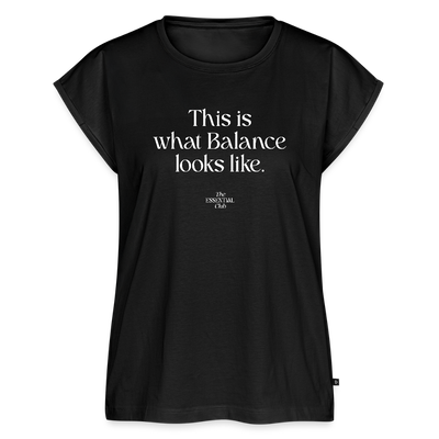 Frauen T-Shirt "This is what Balance looks like" mit gerollten Ärmeln - Schwarz