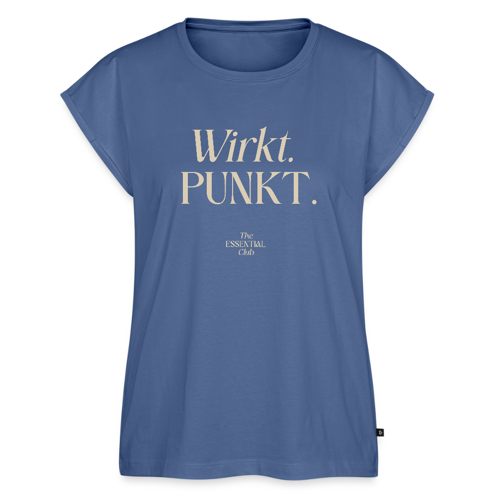 Frauen T-Shirt "Wirkt. Punkt." mit gerollten Ärmeln - Taubenblau