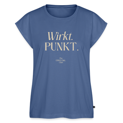 Frauen T-Shirt "Wirkt. Punkt." mit gerollten Ärmeln - Taubenblau