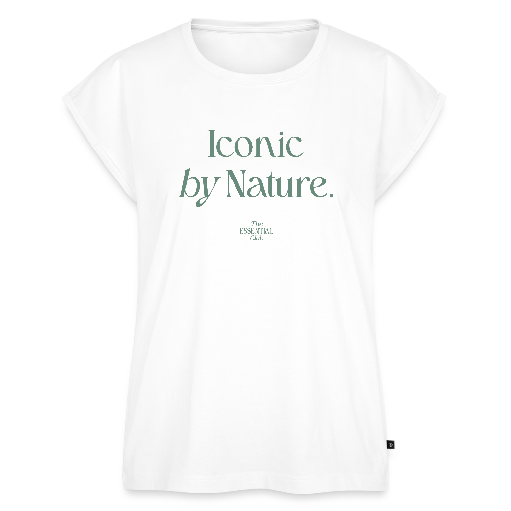 Frauen T-Shirt "Iconic by Nature." mit gerollten Ärmeln - Weiß