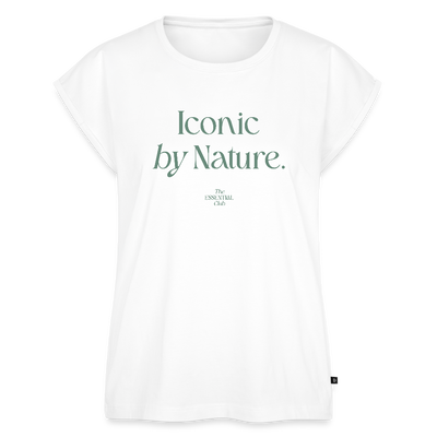 Frauen T-Shirt "Iconic by Nature." mit gerollten Ärmeln - Weiß
