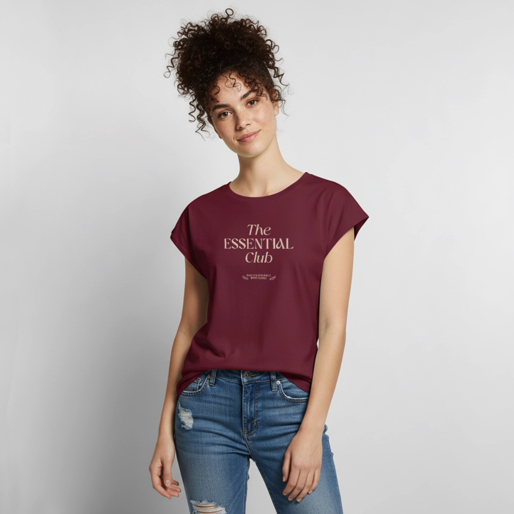 Frauen T-Shirt "The Essential Club" mit gerollten Ärmeln - Burgunderrot