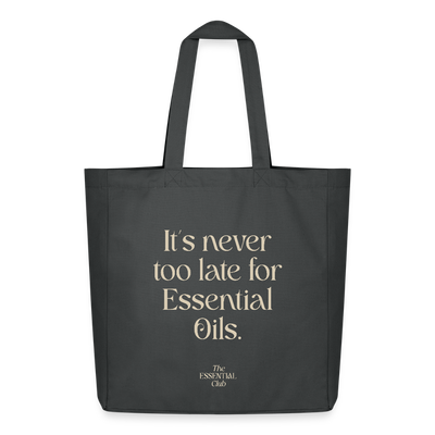 Recycelter Stoffbeutel "I'ts never too late for Essential Oils" - Anthrazit