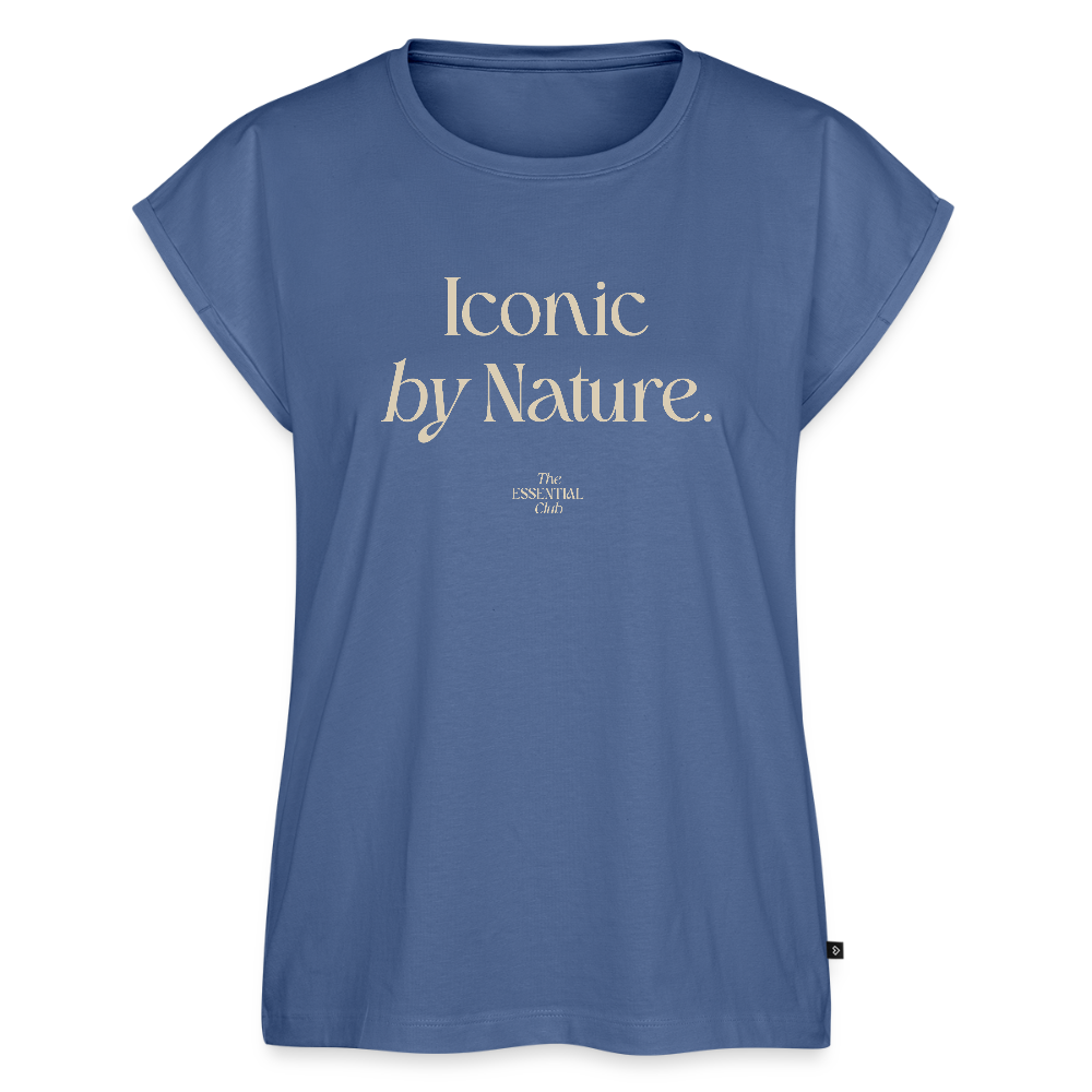 Frauen T-Shirt "Iconic by Nature." mit gerollten Ärmeln - Taubenblau