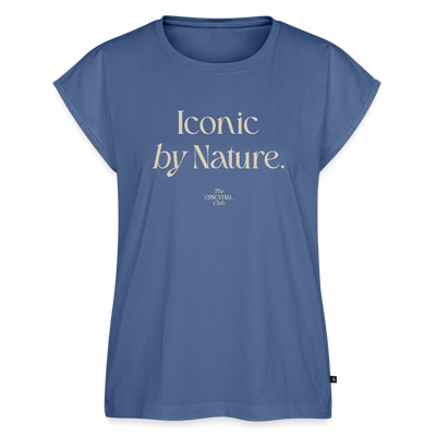 Frauen T-Shirt "Iconic by Nature." mit gerollten Ärmeln - Taubenblau