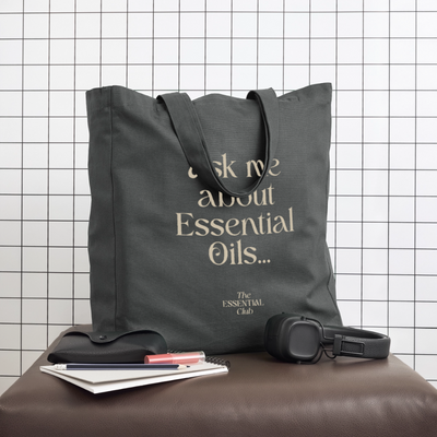 Recycelter Stoffbeutel "Ask me about Essential Oils" - Anthrazit