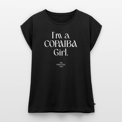 Frauen T-Shirt "I'm a Copaiba Girl" mit gerollten Ärmeln - Schwarz