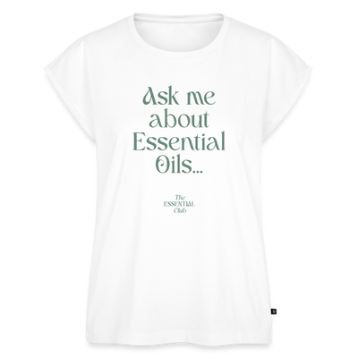 Frauen T-Shirt "Ask me about Essential Oils" mit gerollten Ärmeln - Weiß