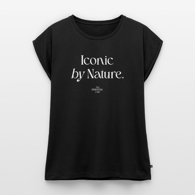Frauen T-Shirt "Iconic by Nature." mit gerollten Ärmeln - Schwarz