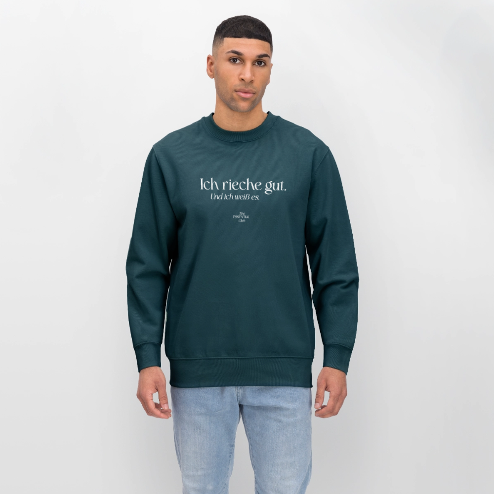 Unisex Bio-Sweatshirt "Ich rieche gut." - Dunkles Petrol