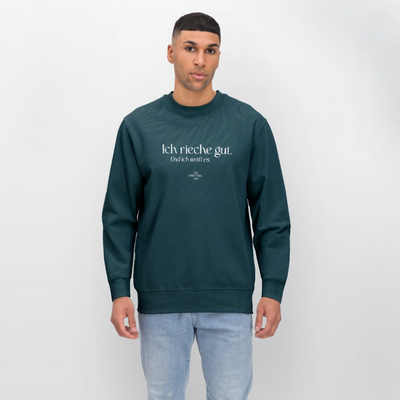 Unisex Bio-Sweatshirt "Ich rieche gut." - Dunkles Petrol